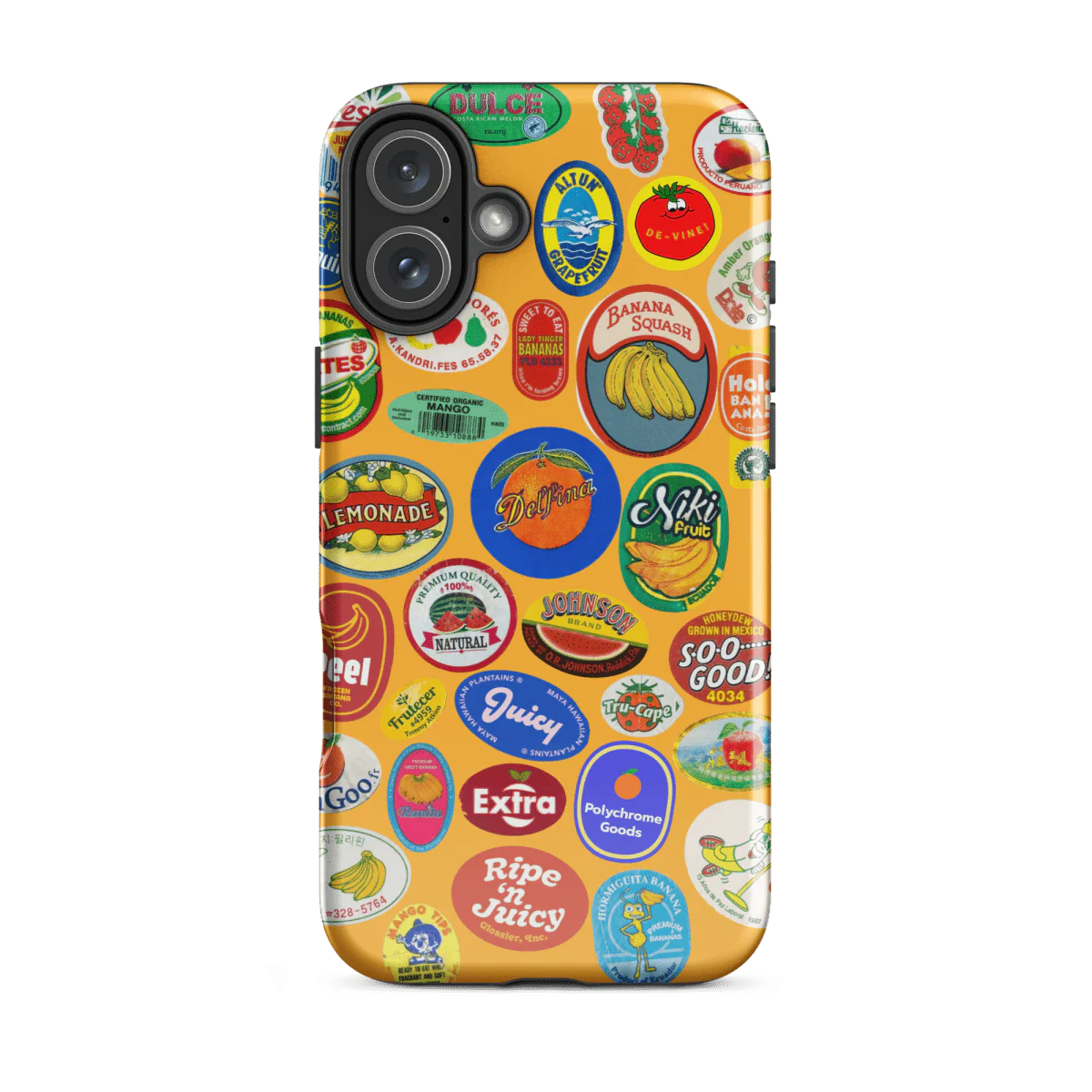 Fruit Stickers 🍊🍒🍋🍍🍏 Phone Case for iPhone (Orange Background) - Image 6