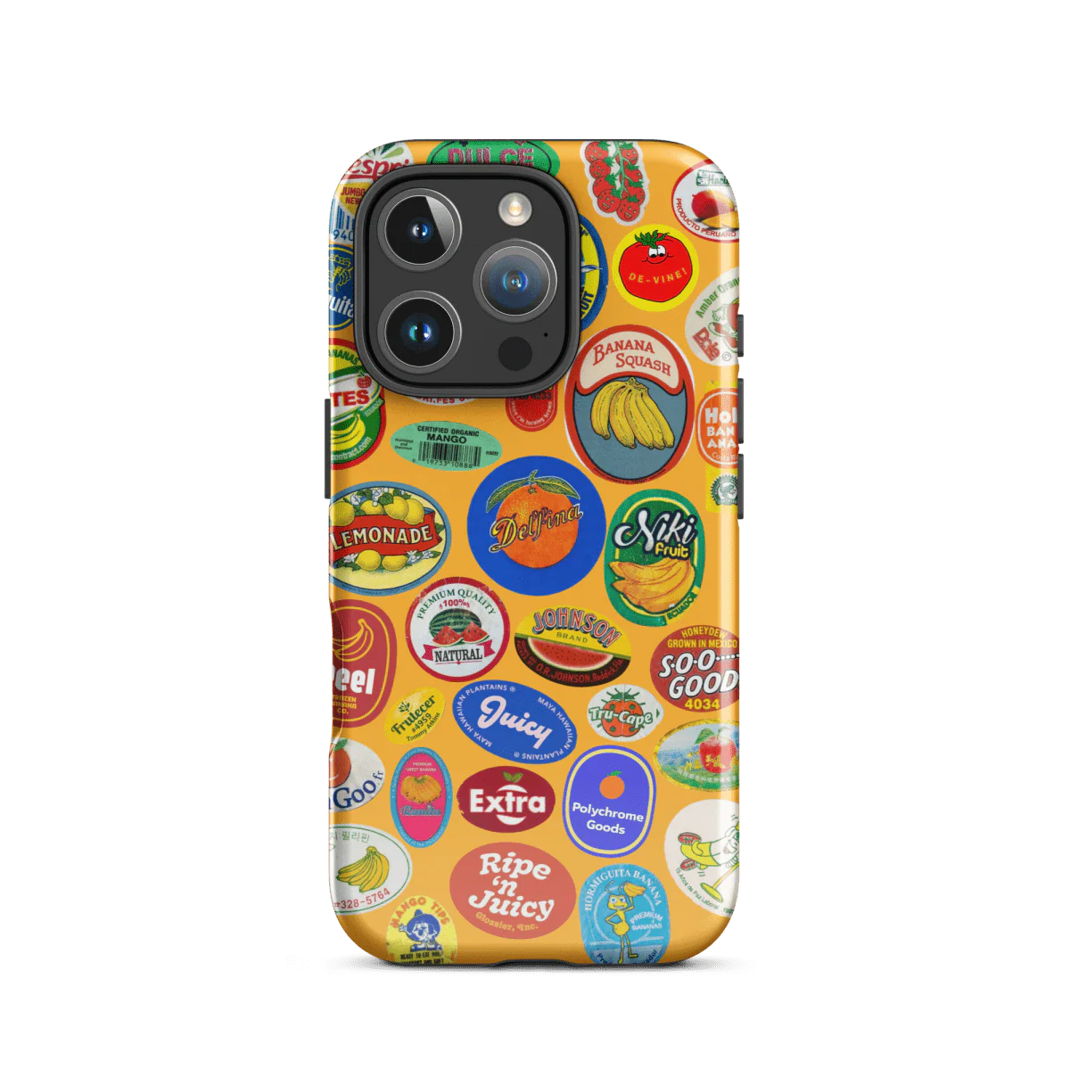 Fruit Stickers 🍊🍒🍋🍍🍏 Phone Case for iPhone (Orange Background) - Image 7