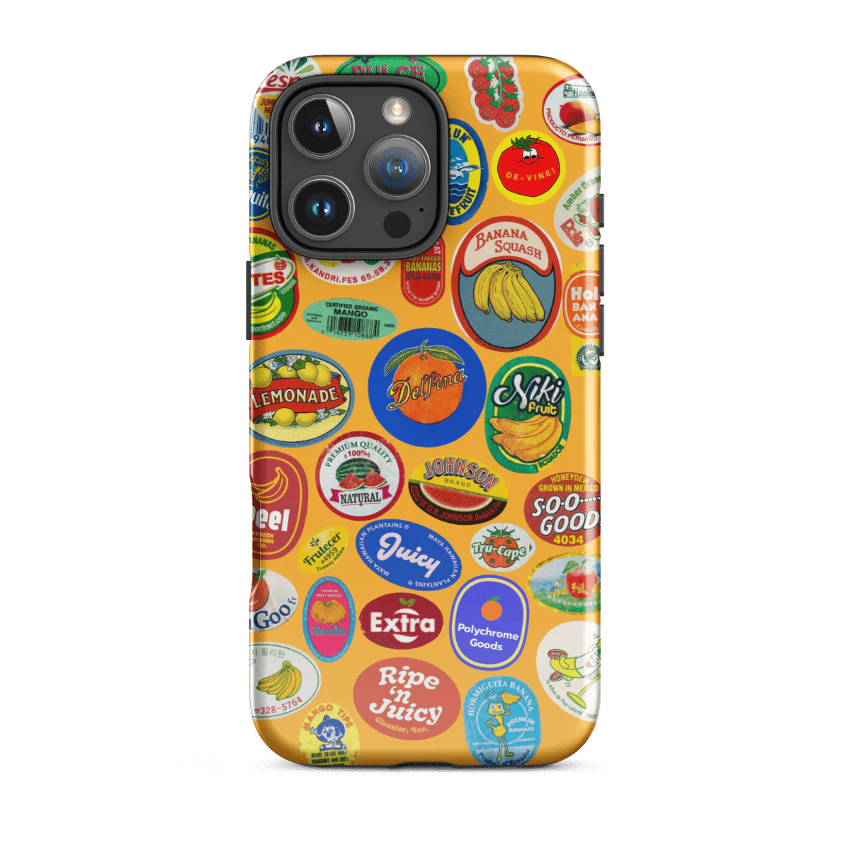 Fruit Stickers 🍊🍒🍋🍍🍏 Phone Case for iPhone (Orange Background) - Image 8