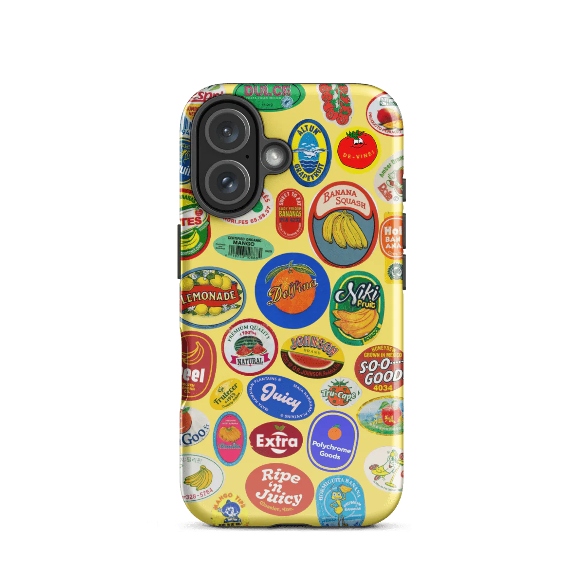 Fruit Stickers 🍊🍒🍋🍍🍏 Phone Case for iPhone (Yellow Background) - Image 5
