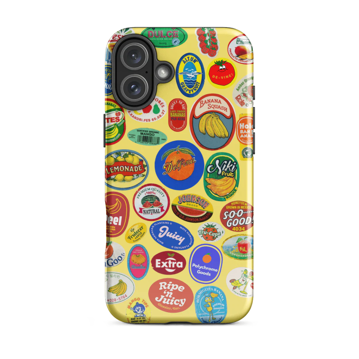 Fruit Stickers 🍊🍒🍋🍍🍏 Phone Case for iPhone (Yellow Background) - Image 6