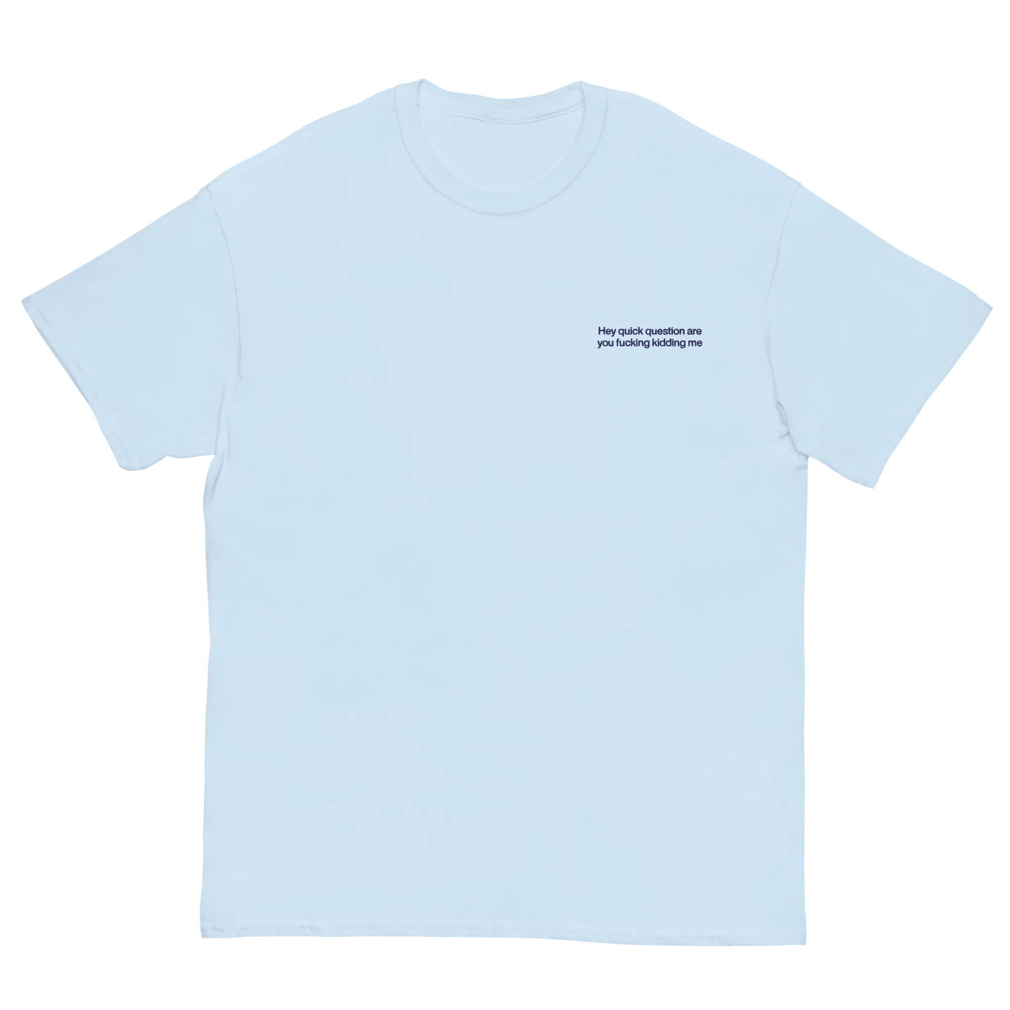 Hey quick question are you fucking kidding me Embroidered T-Shirt - Image 12