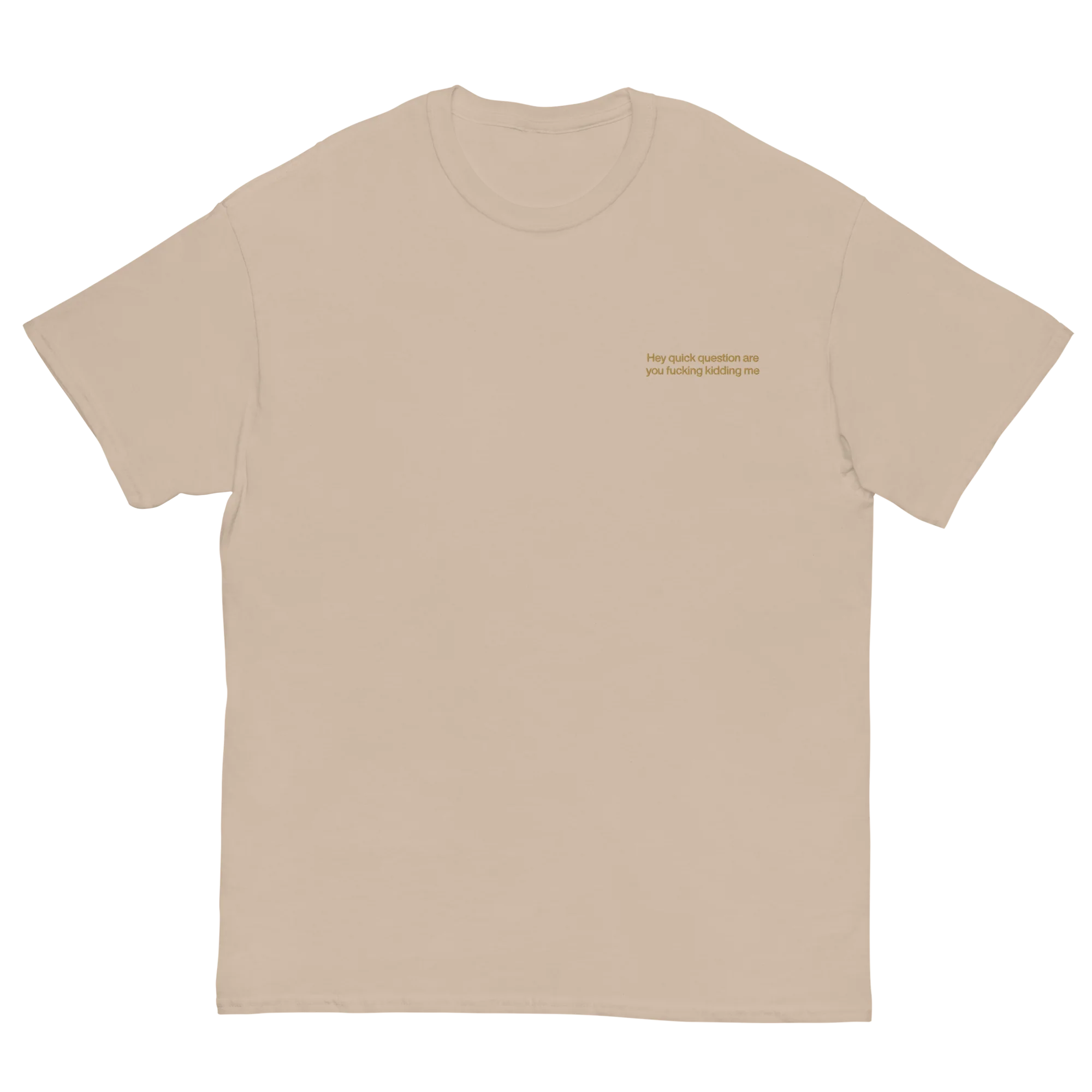Hey quick question are you fucking kidding me Embroidered T-Shirt - Image 17