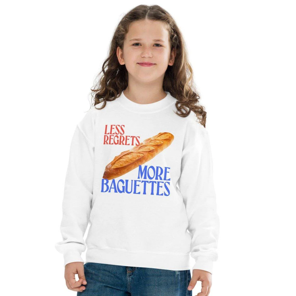 Less Regrets More Baguettes Youth Kids Sweatshirt - Image 2