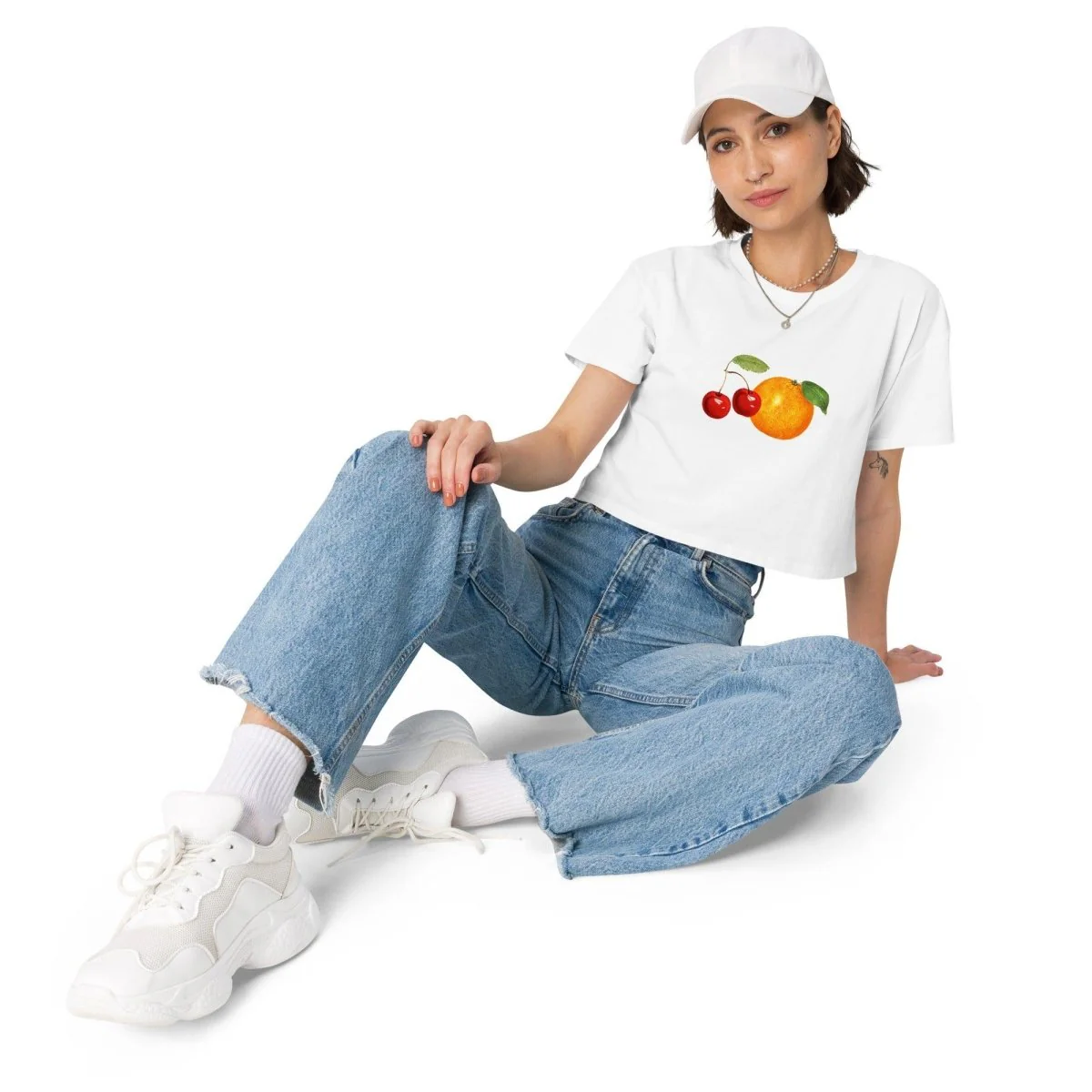 Women's Orange Cherry Fruit Crop Top T-Shirt - Image 4